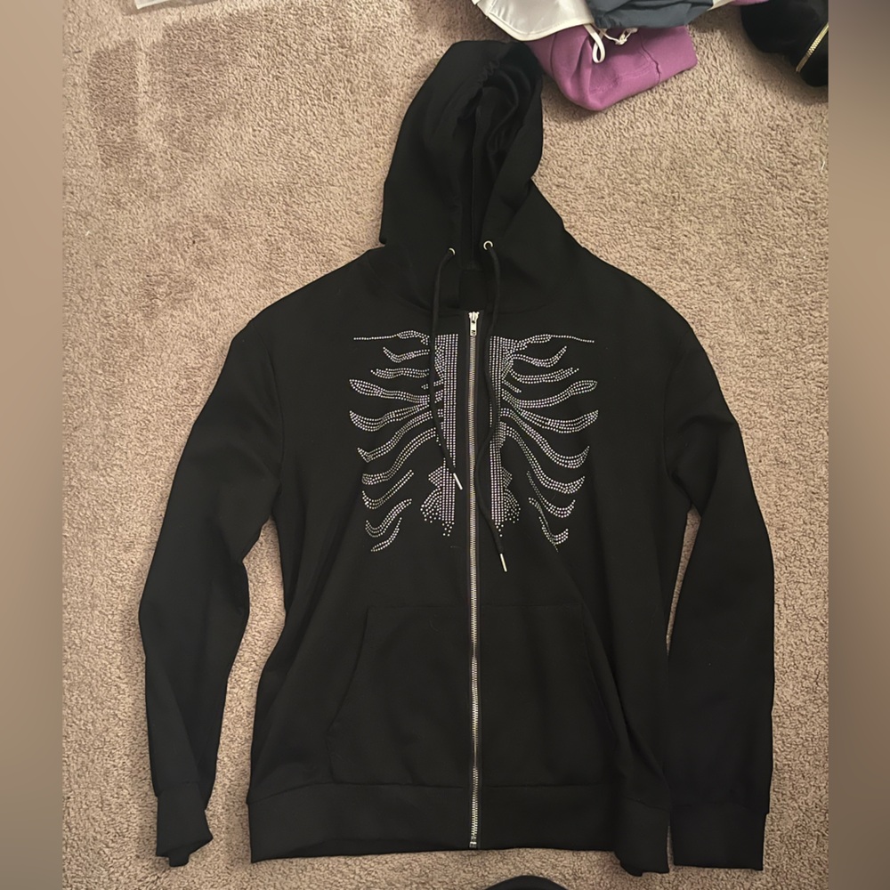 Black Hoodie with Skeleton Design